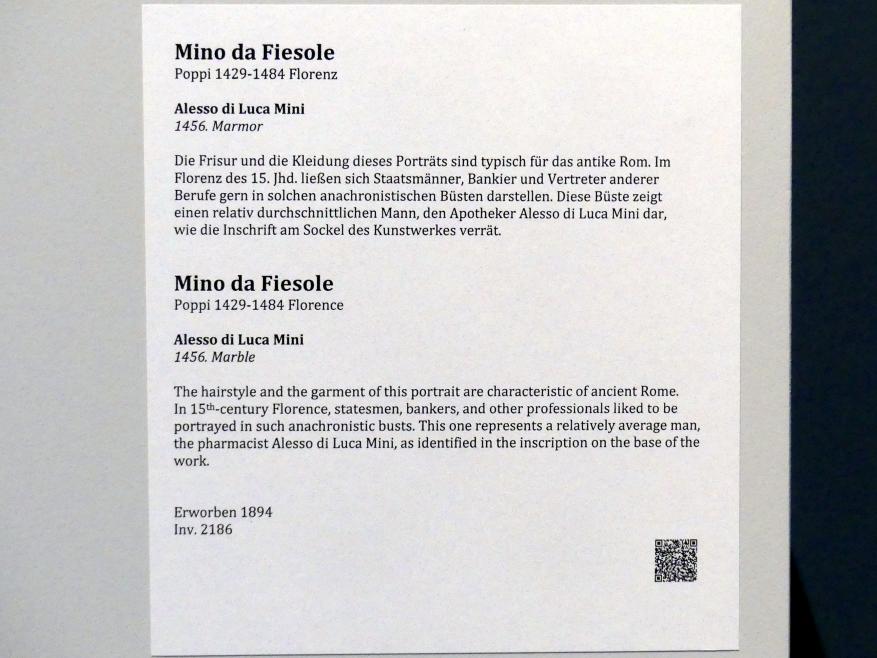 Mino da Fiesole (1454–1484), Alesso di Luca Mini, Berlin, Bode-Museum, Saal 122, 1456, Bild 3/3