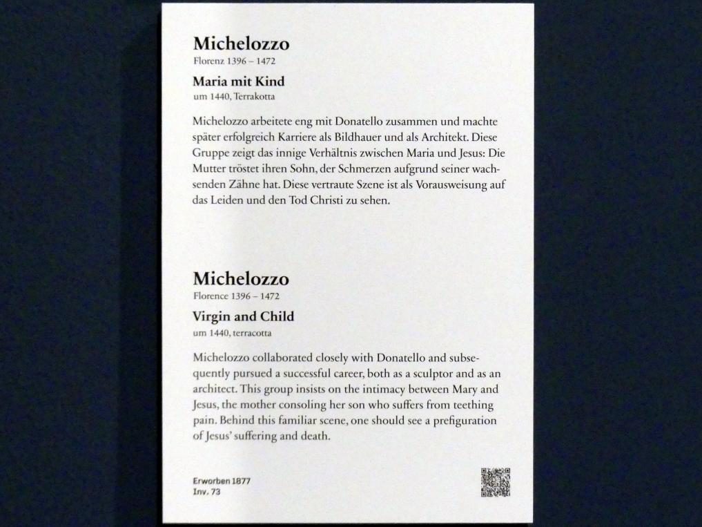 Michelozzo di Bartolommeo (1426–1440), Maria mit Kind, Berlin, Bode-Museum, Saal 122, um 1440, Bild 3/3