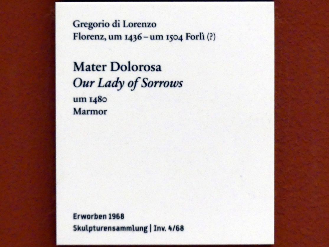 Gregorio di Lorenzo (1460–1480), Mater Dolorosa, Berlin, Bode-Museum, Saal 123, um 1480, Bild 2/2