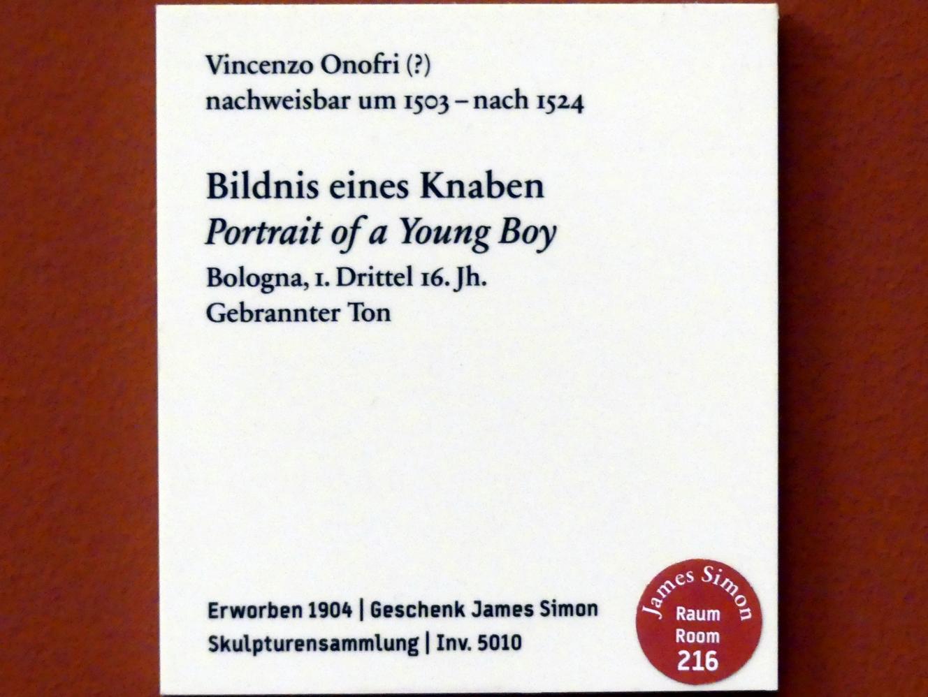 Vincenzo Onofri (1495–1524), Bildnis eines Knaben, Berlin, Bode-Museum, Saal 123, 1. Drittel 16. Jhd., Bild 3/3