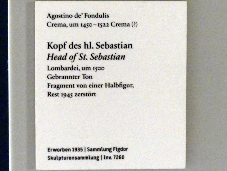 Agostino Fonduli (1500), Kopf des hl. Sebastian, Berlin, Bode-Museum, Saal 128, um 1500, Bild 3/3