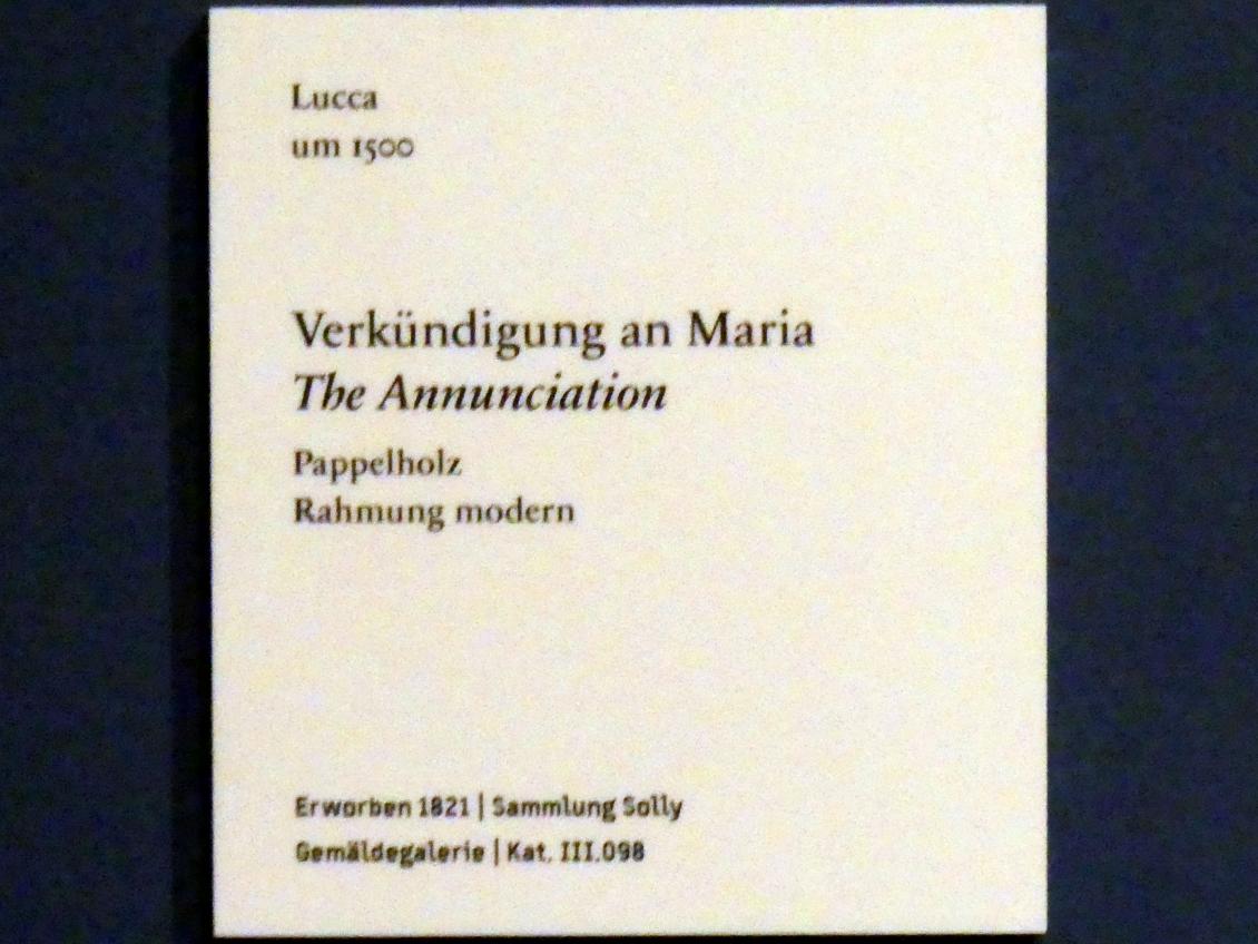 Verkündigung an Maria, Berlin, Bode-Museum, Saal 129, um 1500, Bild 2/2
