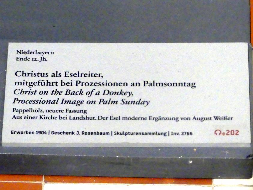 Christus als Eselreiter, mitgeführt bei Prozessionen an Palmsonntag, Berlin, Bode-Museum, Saal 141, Ende 12. Jhd., Bild 4/4