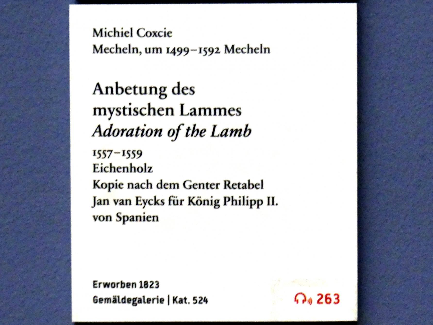 Michiel Coxcie (1544–1558), Anbetung des mystischen Lammes, Berlin, Bode-Museum, Saal 208, 1557–1559, Bild 2/2