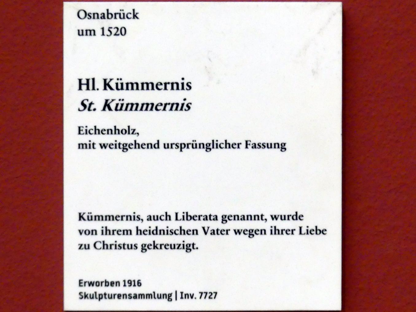 Hl. Kümmernis, Berlin, Bode-Museum, Saal 209, um 1520, Bild 3/3