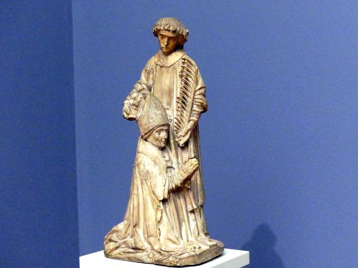 Jacques Morel (1450–1459), Kniender Bischof mit dem hl. Stephanus als Fürbitter, Berlin, Bode-Museum, Saal 210, um 1450, Bild 2/4