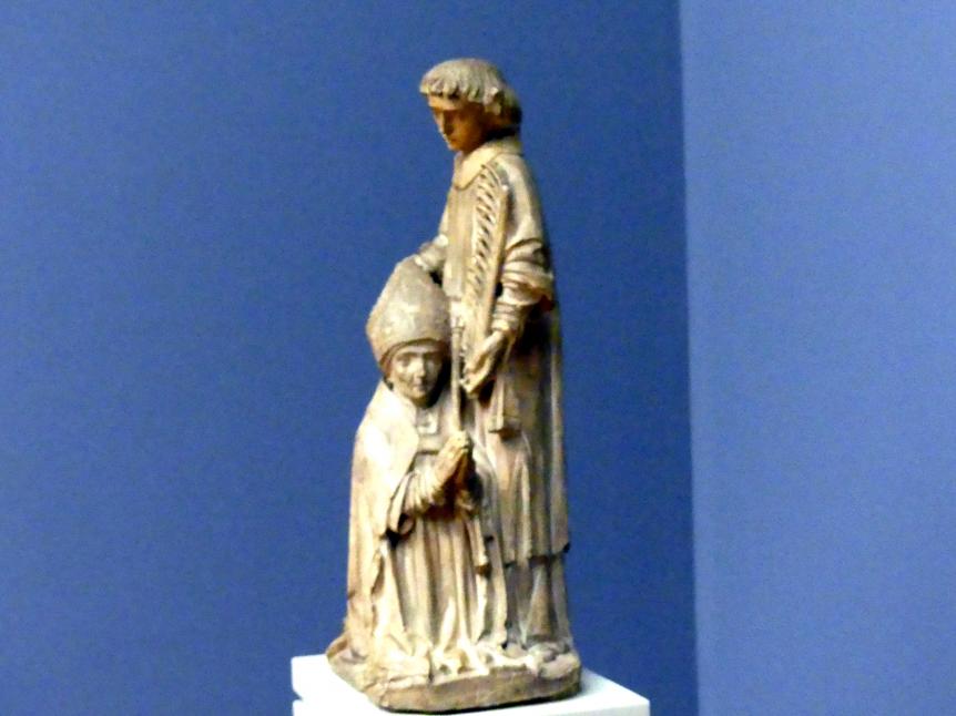 Jacques Morel (1450–1459), Kniender Bischof mit dem hl. Stephanus als Fürbitter, Berlin, Bode-Museum, Saal 210, um 1450, Bild 3/4