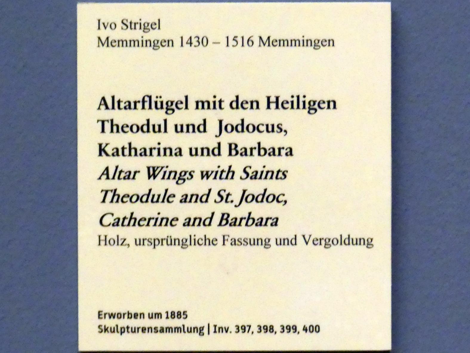 Ivo Strigel (Undatiert), Altarflügel mit den Heiligen Theodul und Jodocus, Katharina und Barbara, Berlin, Bode-Museum, Saal 212, Undatiert, Bild 2/2