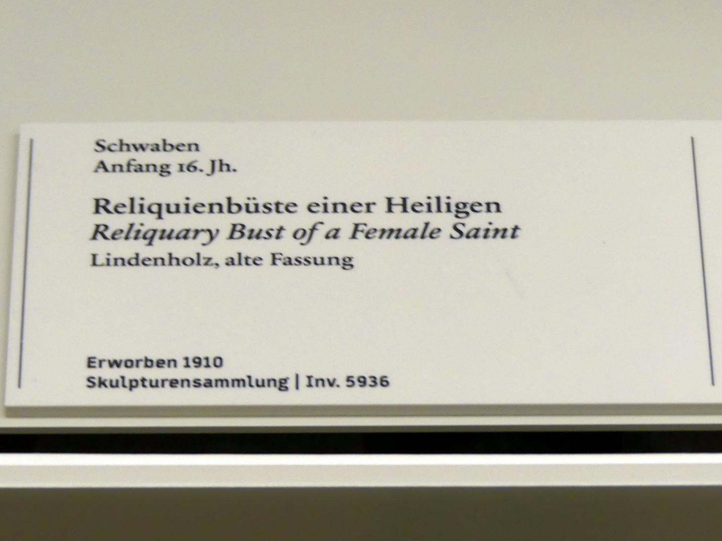 Reliquienbüste einer Heiligen, Berlin, Bode-Museum, Saal 213, Beginn 16. Jhd., Bild 2/2