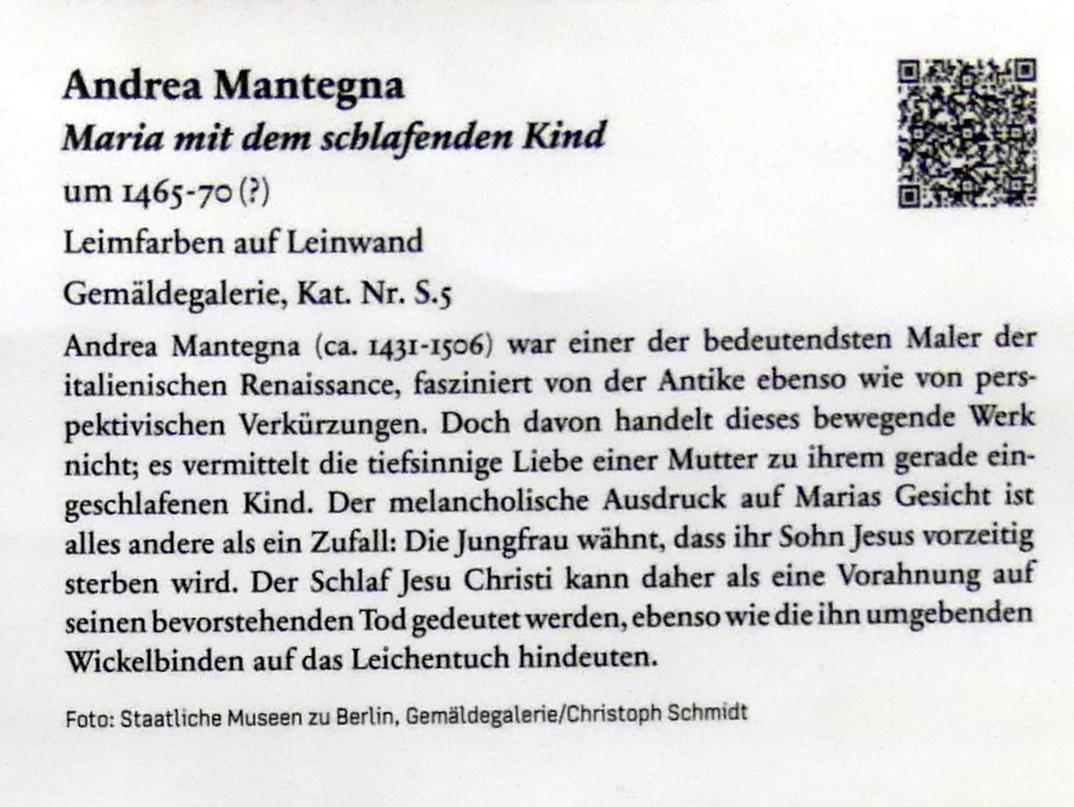 Andrea Mantegna (1451–1505), Maria mit dem schlafenden Kind, Berlin, Bode-Museum, Saal 216, um 1465–1470, Bild 2/2