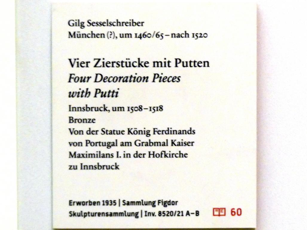 Gilg Sesselschreiber (1510–1513), Vier Zierstücke mit Putten, Innsbruck, Hofkirche (Schwarzmanderkirche), jetzt Berlin, Bode-Museum, Saal 218, um 1508–1518, Bild 2/2