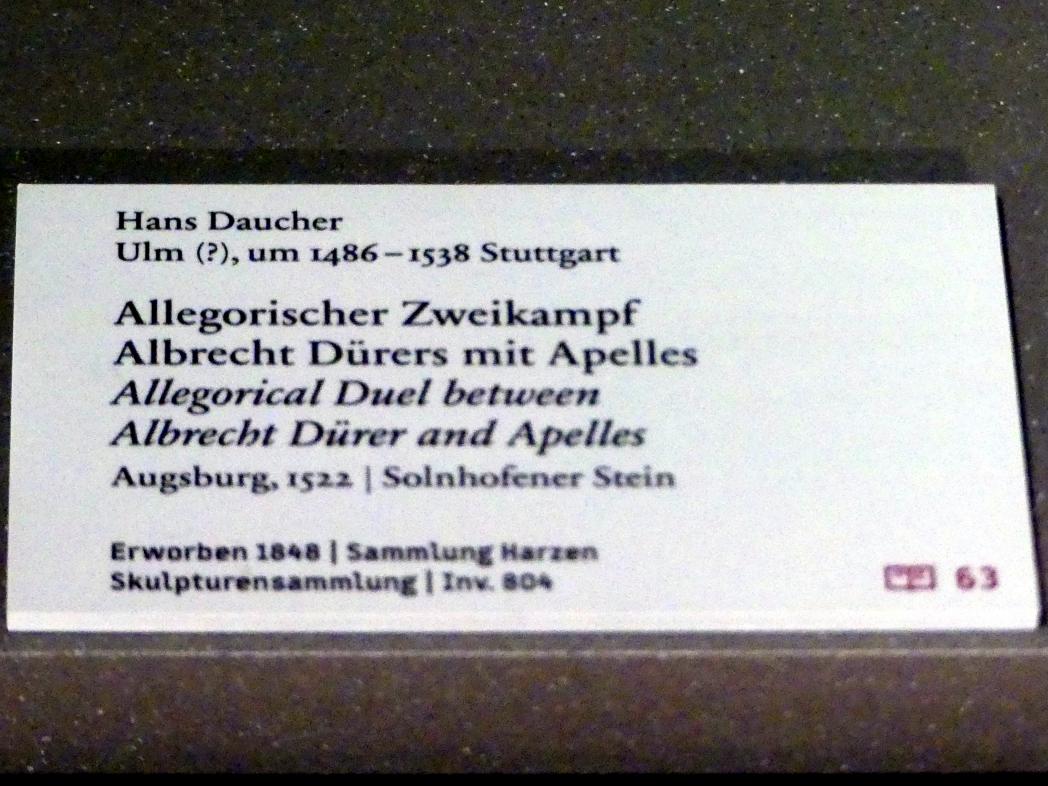 Hans Daucher (1518–1530), Allegorischer Zweikampf Albrecht Dürers mit Apelles, Berlin, Bode-Museum, Saal 219, 1522, Bild 2/2