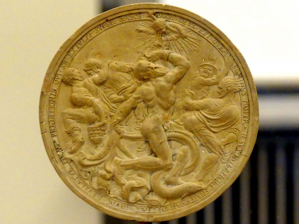 Hans Schenck (Hans Scheußlich) (1546), Bildnis des Hans Klur mit dem Tod und "Schandgemälde" auf Papst Paul III., Berlin, Bode-Museum, Saal 221, 1546, Bild 2/3