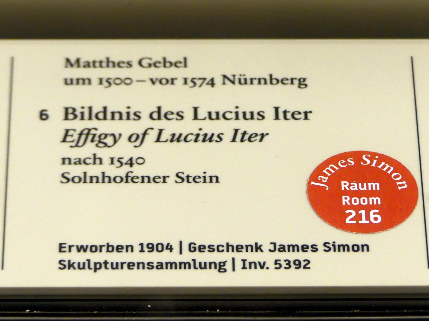 Matthes Gebel (1530–1541), Bildnis des Lucius Iter, Berlin, Bode-Museum, Saal 221, nach 1540, Bild 2/2