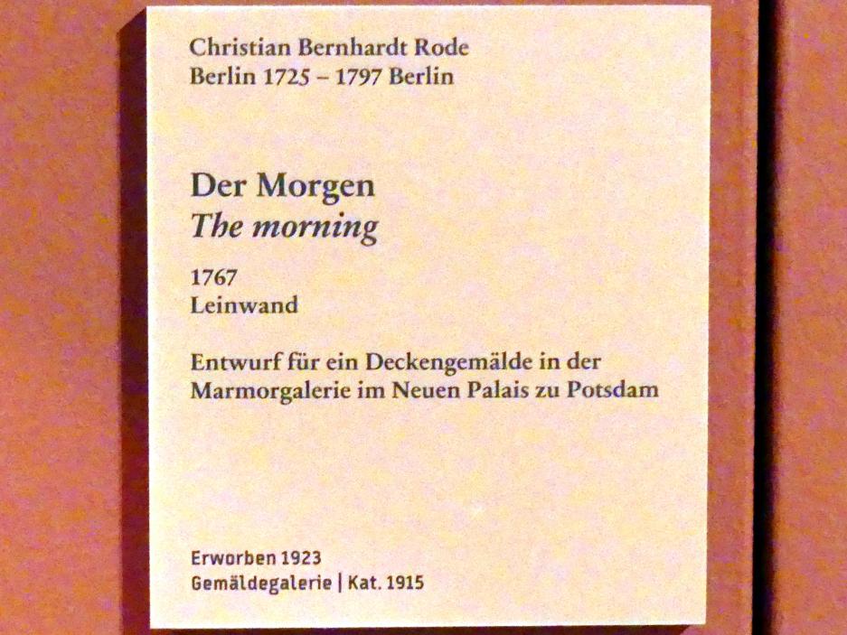 Christian Bernhard Rode (1745–1794), Der Morgen, Potsdam, Neues Palais, jetzt Berlin, Bode-Museum, Saal 225, 1767, Bild 2/2