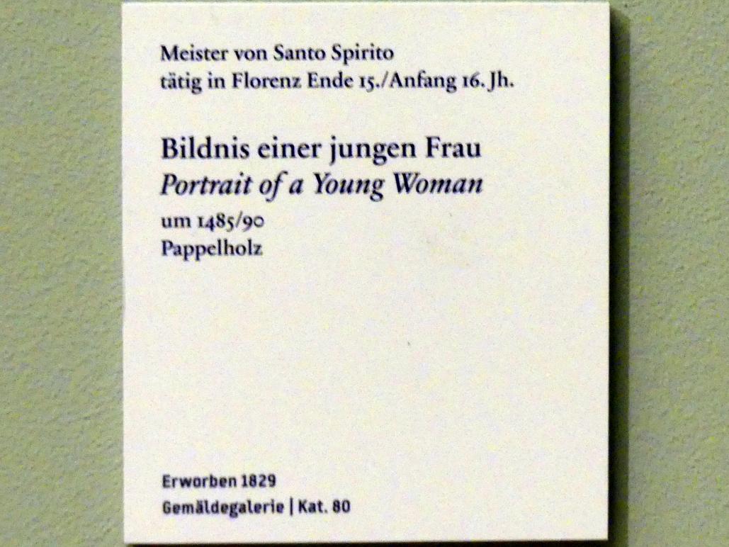 Meister von Santo Spirito: Bildnis einer jungen Frau, um 1485 - 1490, Bild 2/2