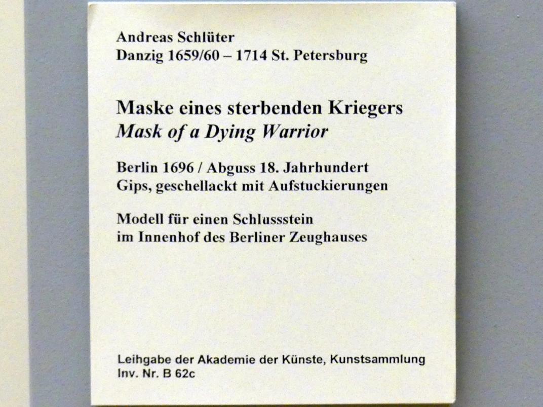 Andreas Schlüter (1696–1711), Maske eines sterbenden Kriegers, Berlin, Zeughaus, jetzt Berlin, Bode-Museum, Saal 252, 1696, Bild 2/2