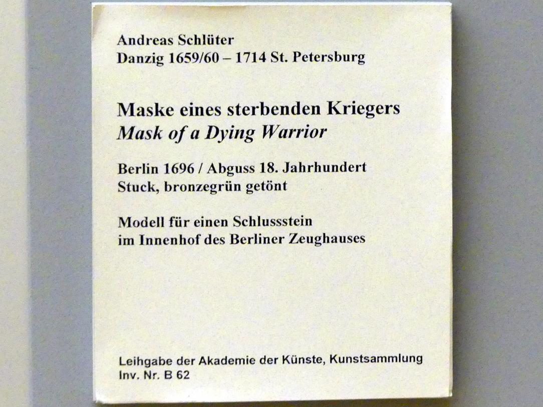 Andreas Schlüter (1696–1711), Maske eines sterbenden Kriegers, Berlin, Zeughaus, jetzt Berlin, Bode-Museum, Saal 252, 1696, Bild 2/2