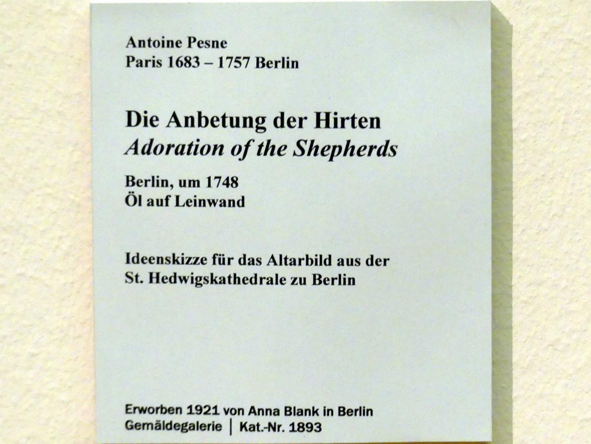 Antoine Pesne (1710–1755), Die Anbetung de Hirten, Berlin, St.-Hedwigs-Kathedrale, jetzt Berlin, Bode-Museum, Saal 252, um 1748, Bild 2/2