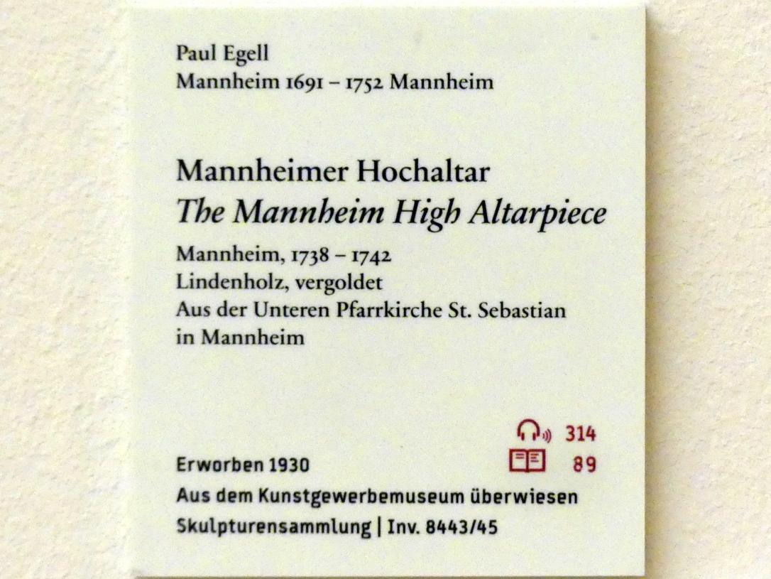 Paul Egell (1716–1749), Mannheimer Hochaltar, Mannheim, Untere Katholische Pfarrkirche St. Sebastian, jetzt Berlin, Bode-Museum, Saal 252, 1738–1742, Bild 3/3