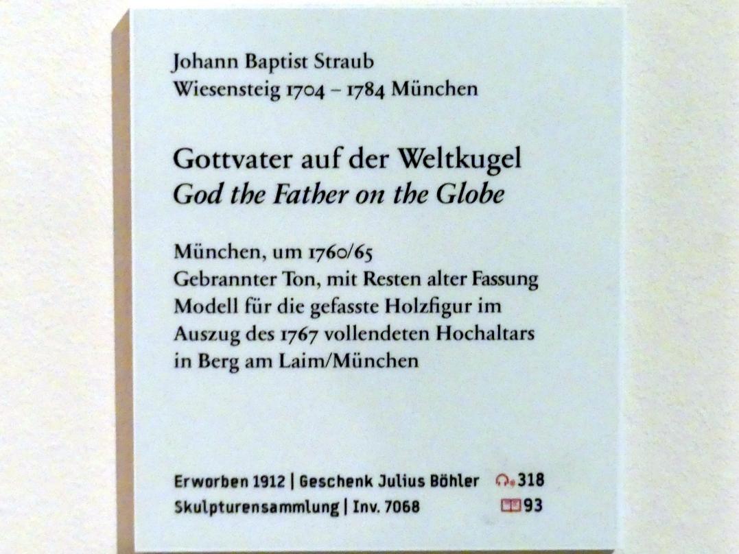 Johann Baptist Straub (1731–1777), Gottvater auf der Weltkugel, München-Berg am Laim, ehem. Hof-, Ritterordens-, und Erzbruderschaftskirche, jetzt Pfarrkirche St. Michael, jetzt Berlin, Bode-Museum, Saal 254, um 1760–1765, Bild 5/5