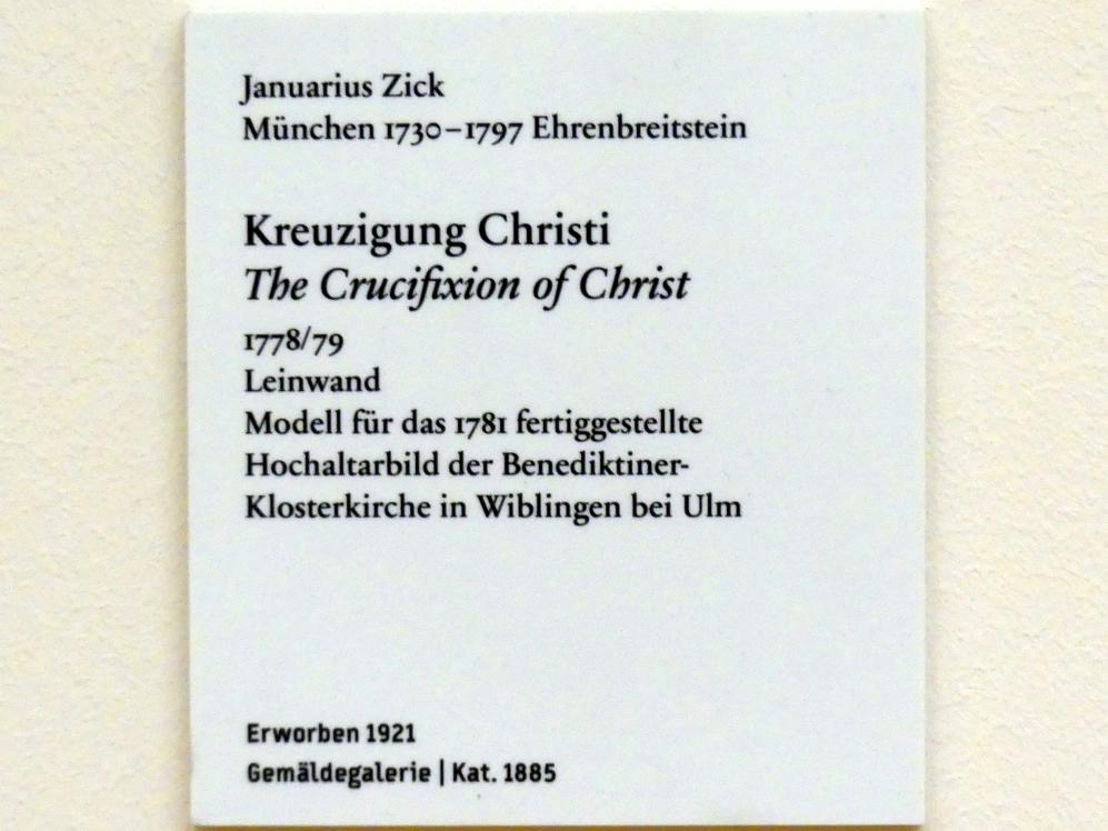 Januarius  Zick (1752–1794), Kreuzigung Christi, Wiblingen, ehem. Benediktinerabtei, ehem. Klosterkirche, heute Pfarrkirche St. Martin, jetzt Berlin, Bode-Museum, Saal 255, 1778–1779, Bild 2/2