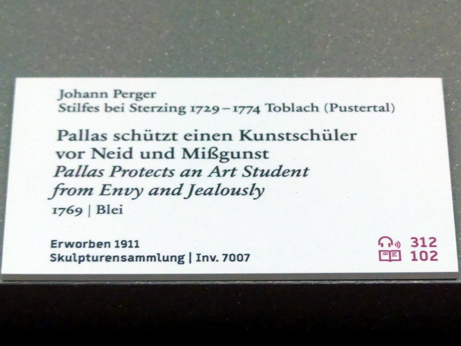 Johann Perger (1769), Pallas schützt einen Kunstschüler vor Neid und Mißgunst, Berlin, Bode-Museum, Saal 255, 1769, Bild 2/2