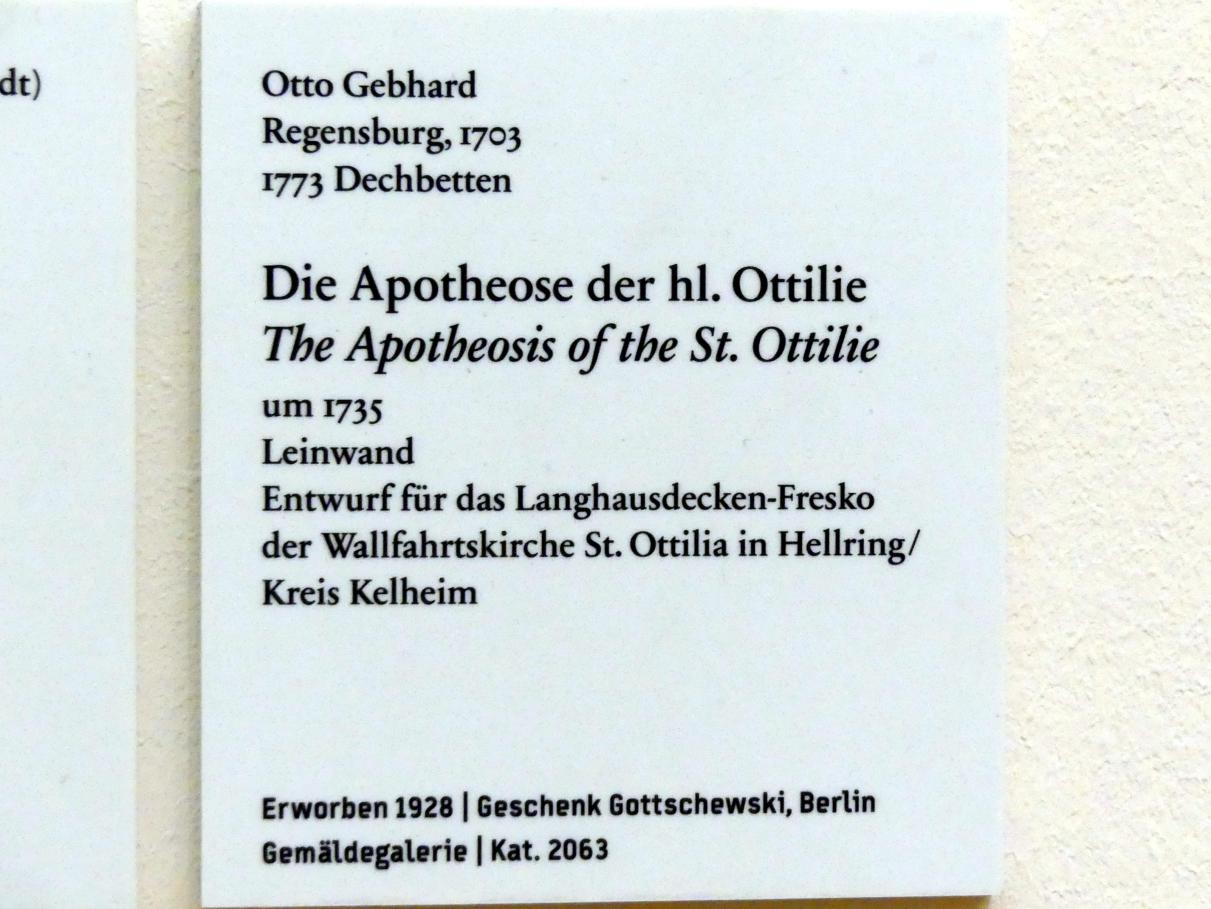 Otto Gebhard (1726–1772), Die Apotheose der hl. Ottilie, Hellring, Wallfahrtskirche St. Ottilia, jetzt Berlin, Bode-Museum, Saal 255, um 1735, Bild 2/2