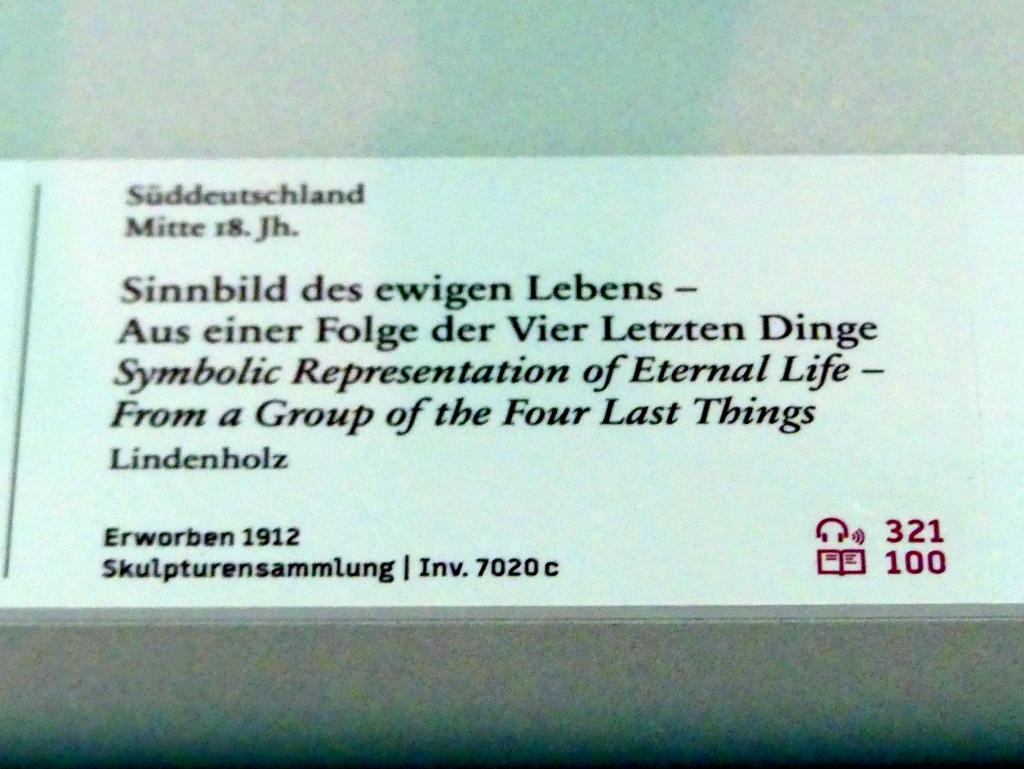Sinnbild des ewigen Lebens - Aus einer Folge der Vier Letzten Dinge, Berlin, Bode-Museum, Saal 255, Mitte 18. Jhd., Bild 2/2