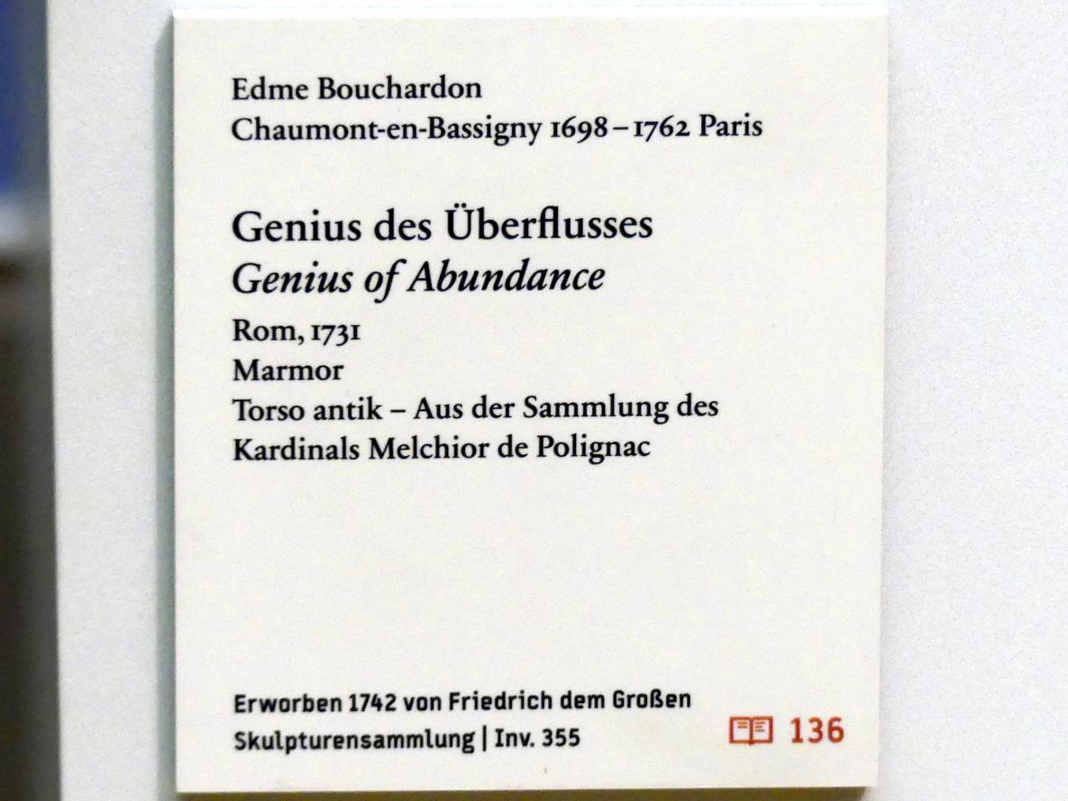 Edmé Bouchardon (1727–1731), Genius des Überflusses, Berlin, Bode-Museum, Saal 257, 1731, Bild 3/3