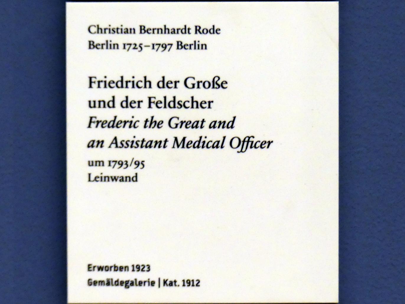 Christian Bernhard Rode (1745–1794), Friedrich der Große und der Feldscher, Berlin, Bode-Museum, Saal 258, um 1793–1795, Bild 2/2