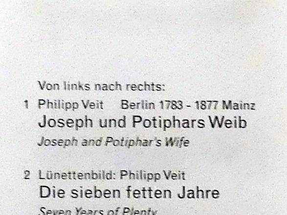 Philipp Veit (1816–1838), Joseph und Potiphars Weib, Rom, Palazzo Zuccari, jetzt Berlin, Alte Nationalgalerie, Saal 302, Wandbilder aus der Casa Bartholy, 1816–1817, Bild 2/2