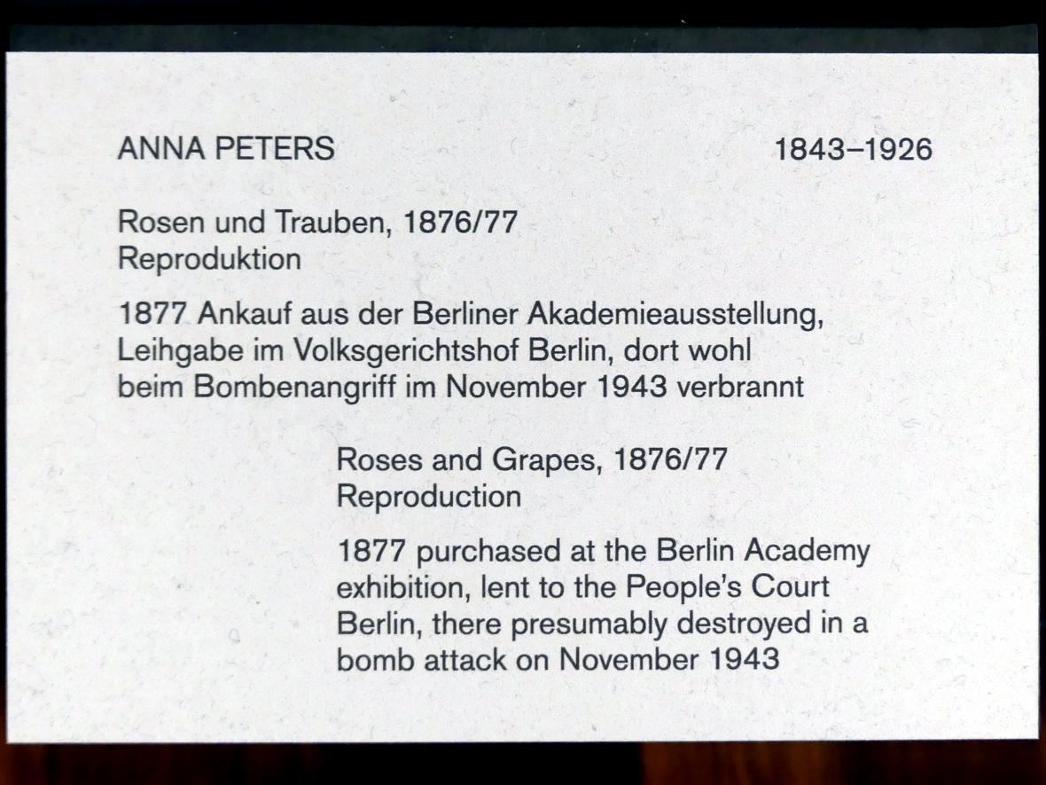 Anna Peters (1876–1882), Rosen und Trauben, Berlin, Alte Nationalgalerie, Saal 307, Künstlerinnen der Nationalgalerie vor 1919, 1876–1877, Bild 2/2