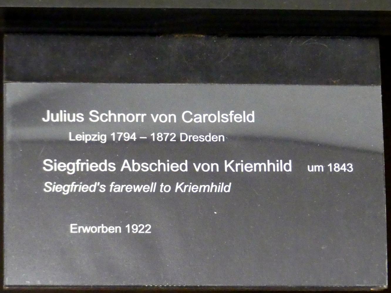 Julius Schnorr von Carolsfeld (1817–1845), Siegfrieds Abschied von Kriemhild, Berlin, Alte Nationalgalerie, Saal 313, Romantik, Biedermeier, Düsseldorfer Schule, um 1843, Bild 2/2