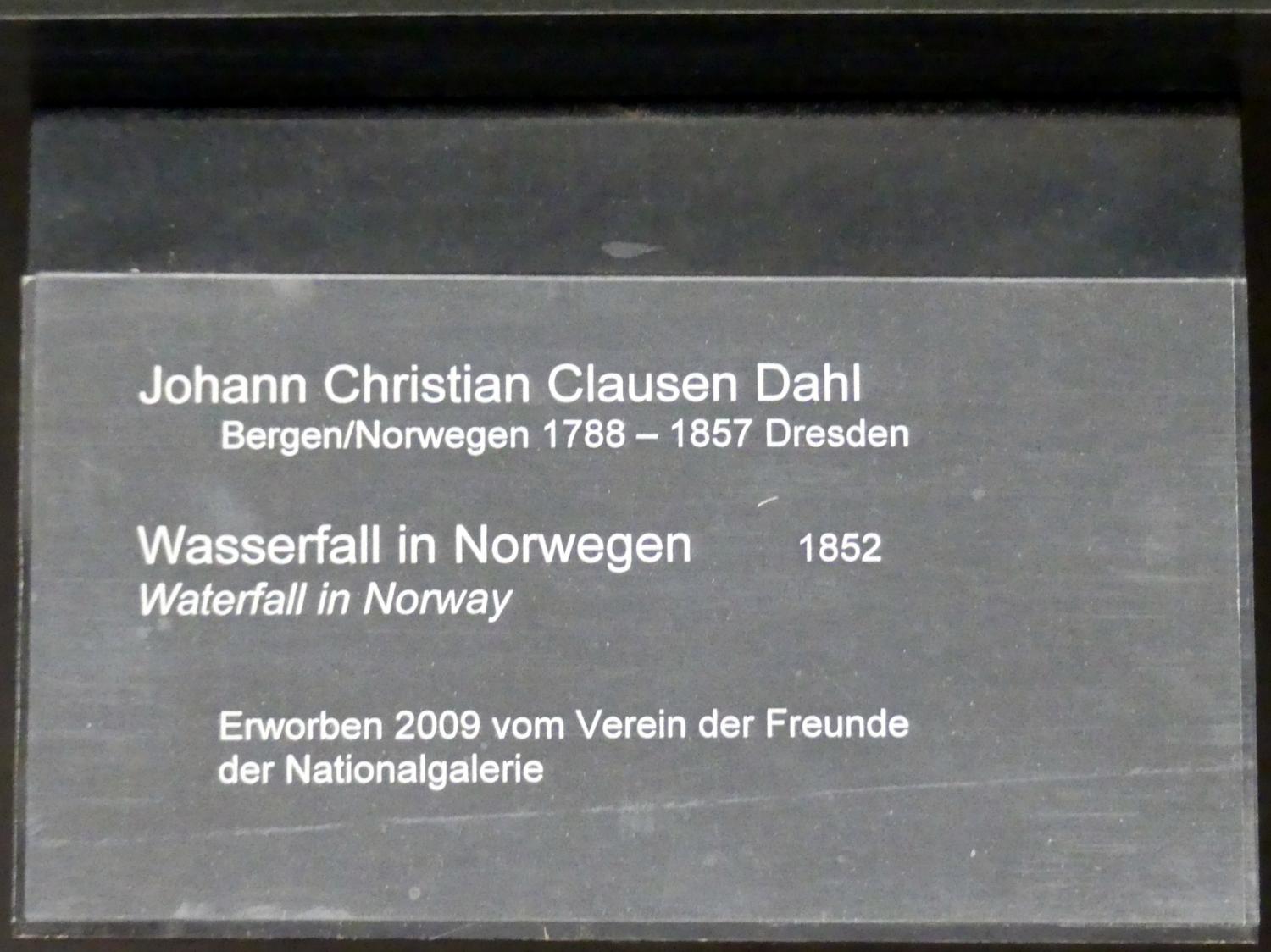 Johan Christian Clausen Dahl (1815–1852), Wasserfall in Norwegen, Berlin, Alte Nationalgalerie, Saal 308, Romantik, Biedermeier, Düsseldorfer Schule, 1852, Bild 2/2