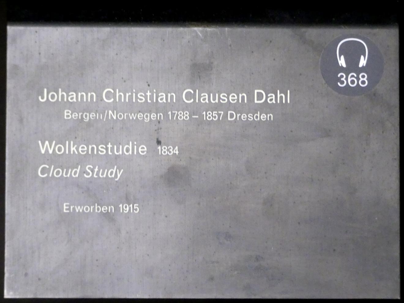 Johan Christian Clausen Dahl (1815–1852), Wolkenstudie, Berlin, Alte Nationalgalerie, Saal 308, Romantik, Biedermeier, Düsseldorfer Schule, 1834, Bild 2/2