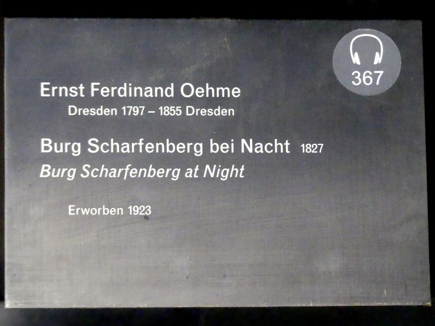 Ernst Ferdinand Oehme (1821–1853), Burg Scharfenberg bei Nacht, Berlin, Alte Nationalgalerie, Saal 309, Romantik, Biedermeier, Düsseldorfer Schule, 1827, Bild 2/2
