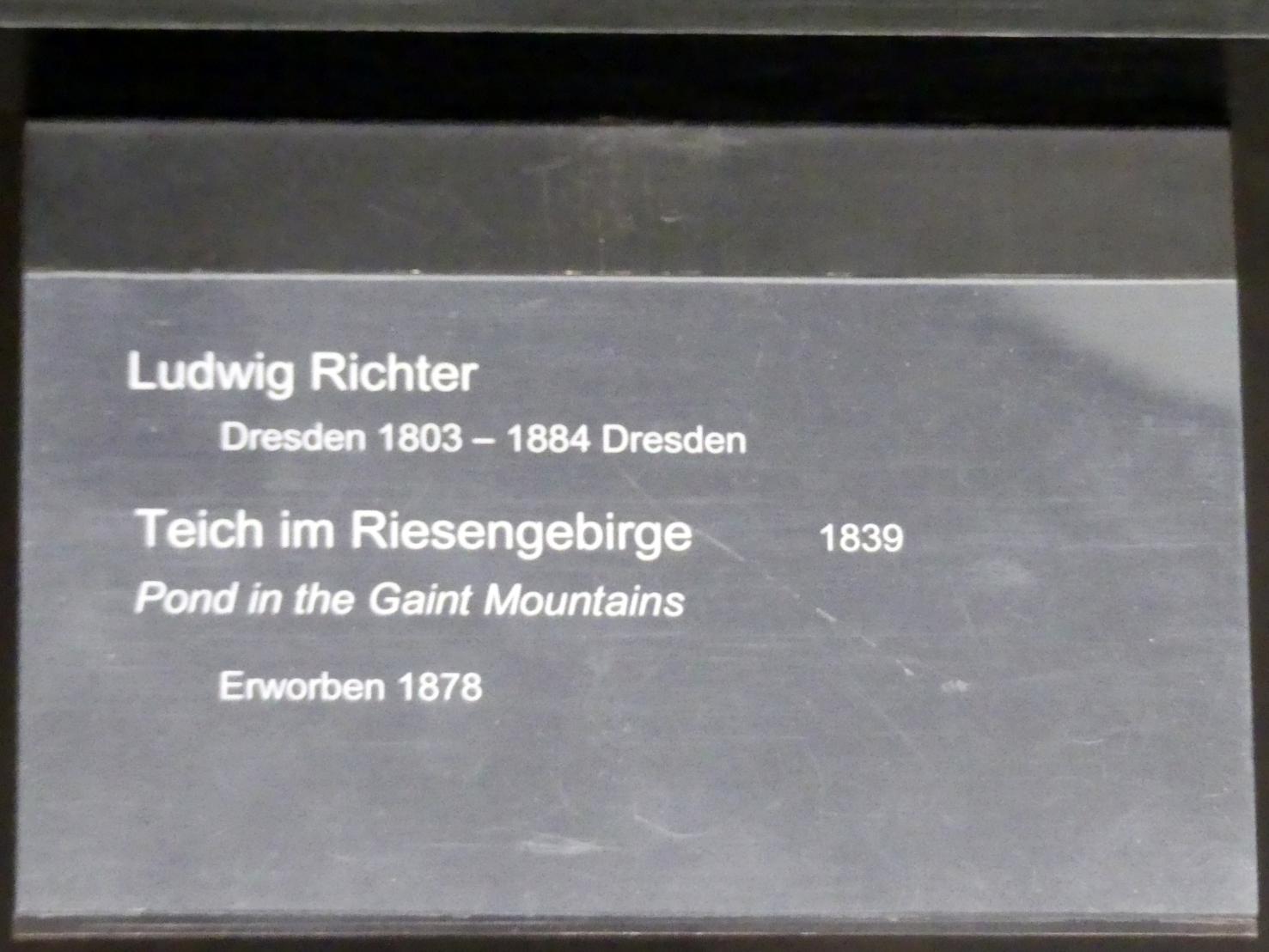 Ludwig Richter (1824–1863), Teich im Riesengebirge, Berlin, Alte Nationalgalerie, Saal 309, Romantik, Biedermeier, Düsseldorfer Schule, 1839, Bild 2/2