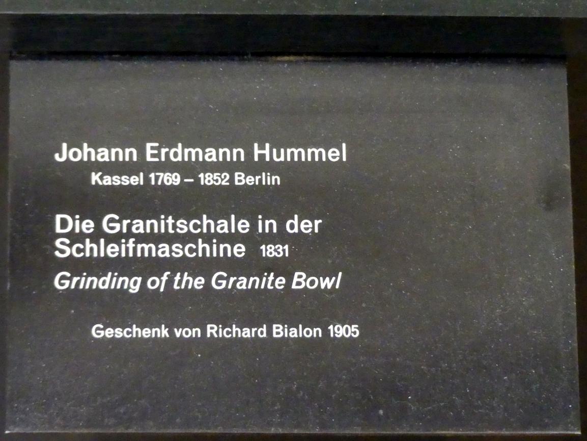 Johann Erdmann Hummel (1812–1848), Die Granitschale in der Schleifmaschine, Berlin, Alte Nationalgalerie, Saal 310, Romantik, Biedermeier, Düsseldorfer Schule, 1831, Bild 2/2
