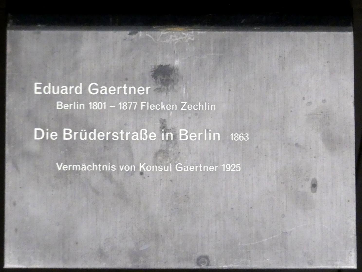 Eduard Gaertner (1827–1868), Die Brüderstraße in Berlin, Berlin, Alte Nationalgalerie, Saal 310, Romantik, Biedermeier, Düsseldorfer Schule, 1863, Bild 2/2