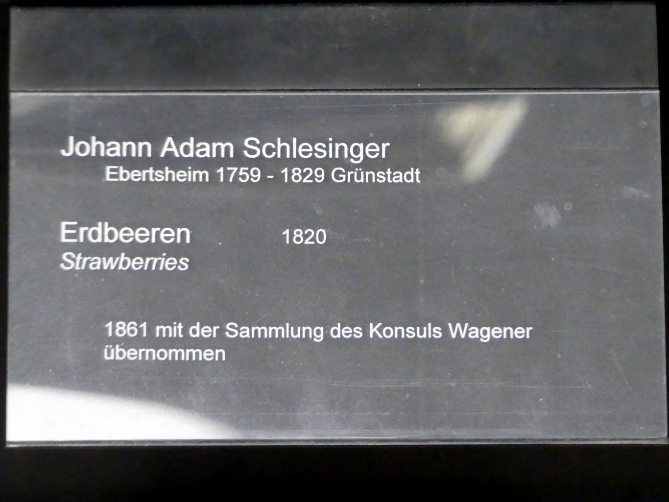 Johann Adam Schlesinger (1820), Erdbeeren, Berlin, Alte Nationalgalerie, Saal 311, Romantik, Biedermeier, Düsseldorfer Schule, 1820, Bild 2/2