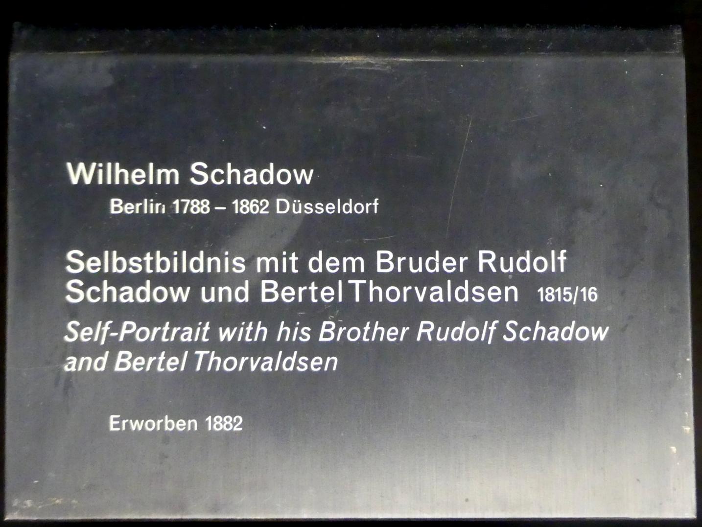Friedrich Wilhelm von Schadow (1812–1831), Selbstbildnis mit dem Bruder Rudolf Schadow und Bertel Thorvaldsen, Berlin, Alte Nationalgalerie, Saal 314, Nazarener, 1815–1816, Bild 2/2