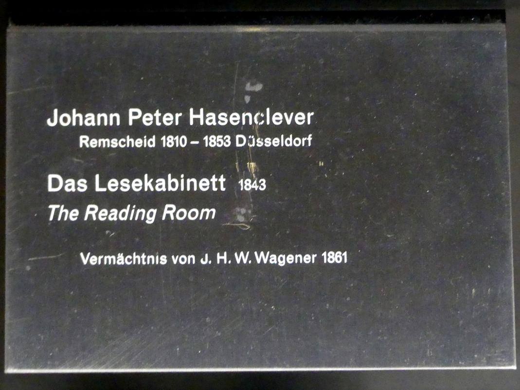 Johann Peter Hasenclever (1843), Das Lesekabinett, Berlin, Alte Nationalgalerie, Saal 315, Düsseldorfer Schule, 1843, Bild 2/2