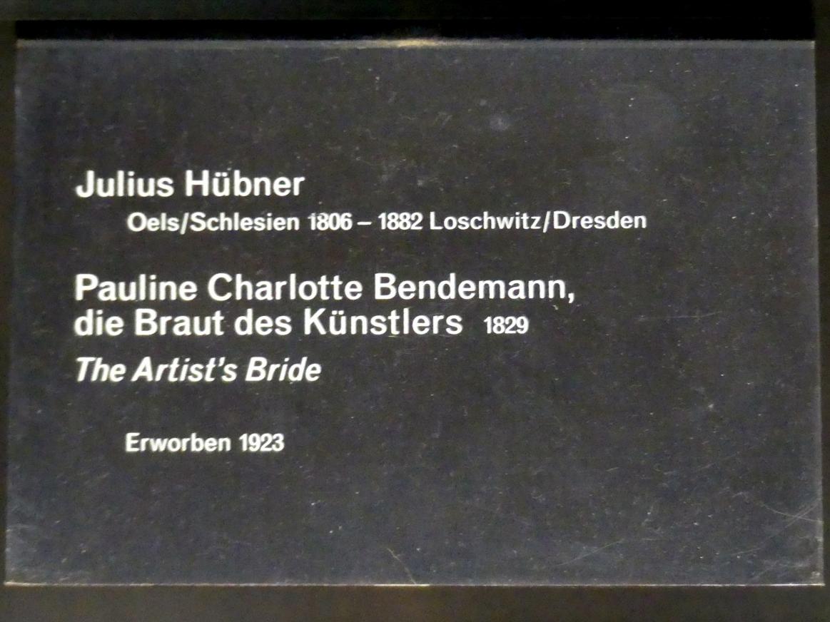 Julius Hübner (1829–1839), Pauline Charlotte Bendemann, die Braut des Künstlers, Berlin, Alte Nationalgalerie, Saal 315, Düsseldorfer Schule, 1829, Bild 2/2
