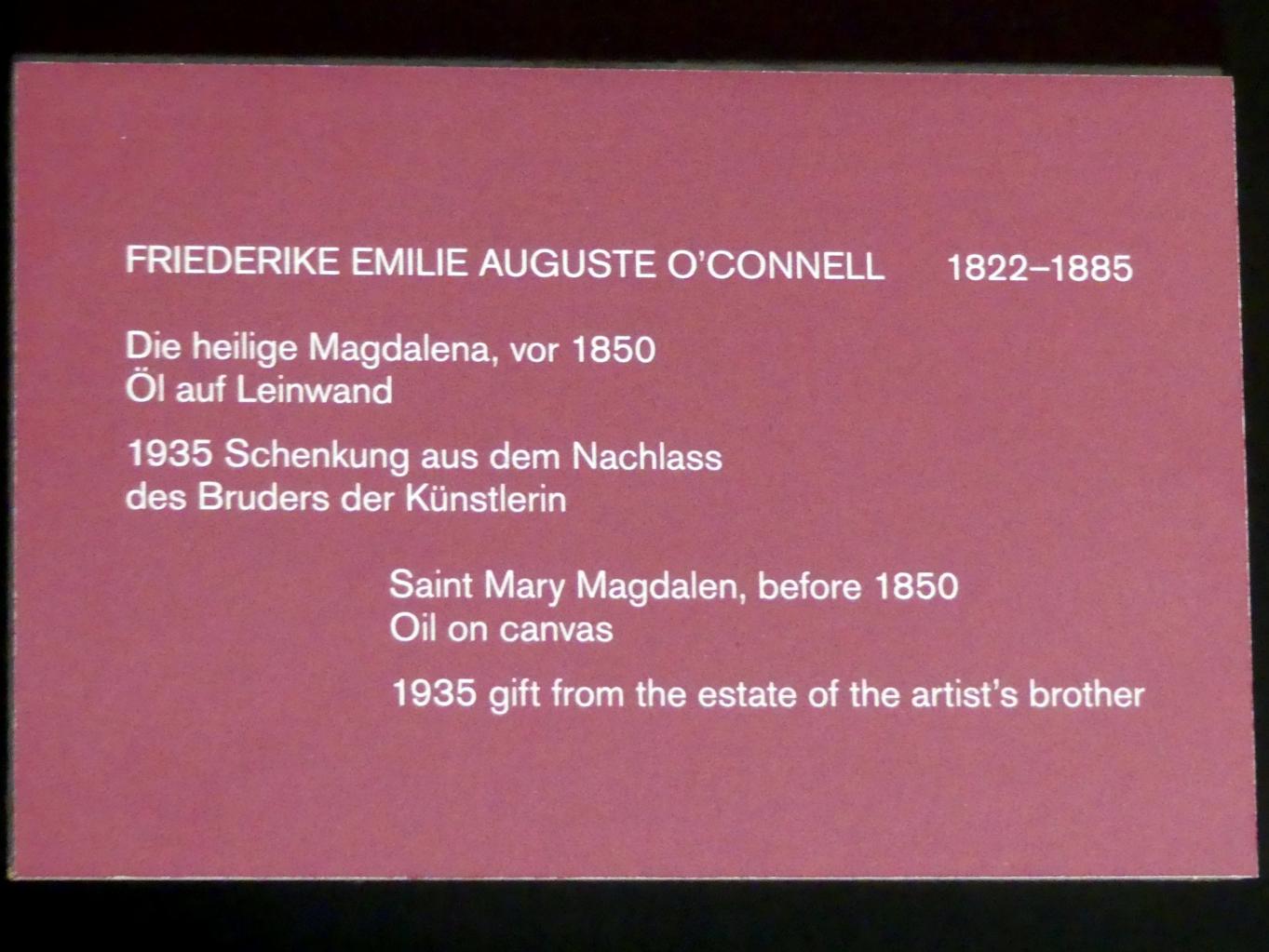 Frédérique Émilie Auguste O’Connell (1849–1879), Die heilige Magdalena, Berlin, Alte Nationalgalerie, Saal 305, Künstlerinnen der Nationalgalerie vor 1919, vor 1850, Bild 2/2