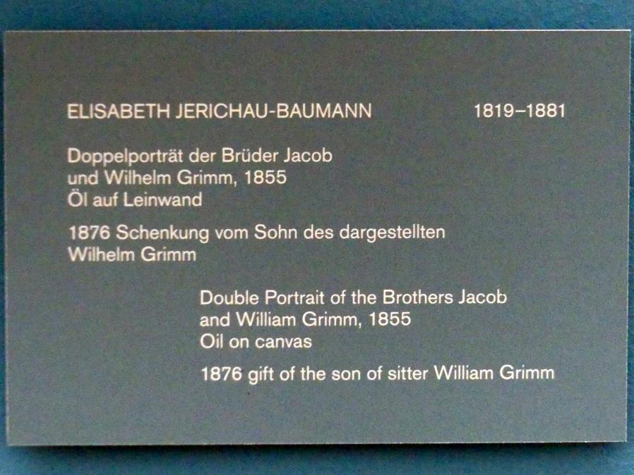 Elisabeth Jerichau-Baumann (1855), Doppelporträt der Brüder Jacob und Wilhelm Grimm, Berlin, Alte Nationalgalerie, Saal 305, Künstlerinnen der Nationalgalerie vor 1919, 1855, Bild 2/2