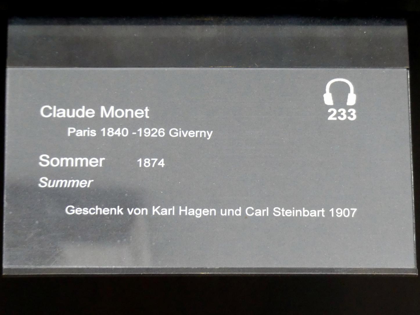 Claude Monet (1864–1925), Sommer, Berlin, Alte Nationalgalerie, Saal 203, Französische Impressionisten, 1874, Bild 2/2