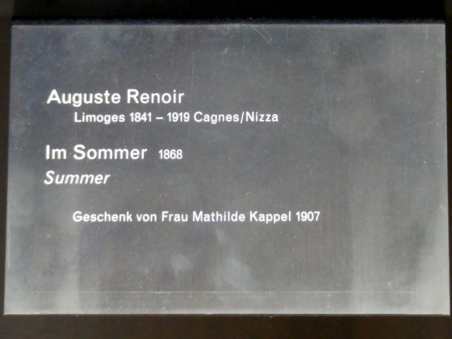 Auguste Renoir (Pierre-Auguste Renoir) (1866–1918), Im Sommer, Berlin, Alte Nationalgalerie, Saal 203, Französische Impressionisten, 1868, Bild 2/2