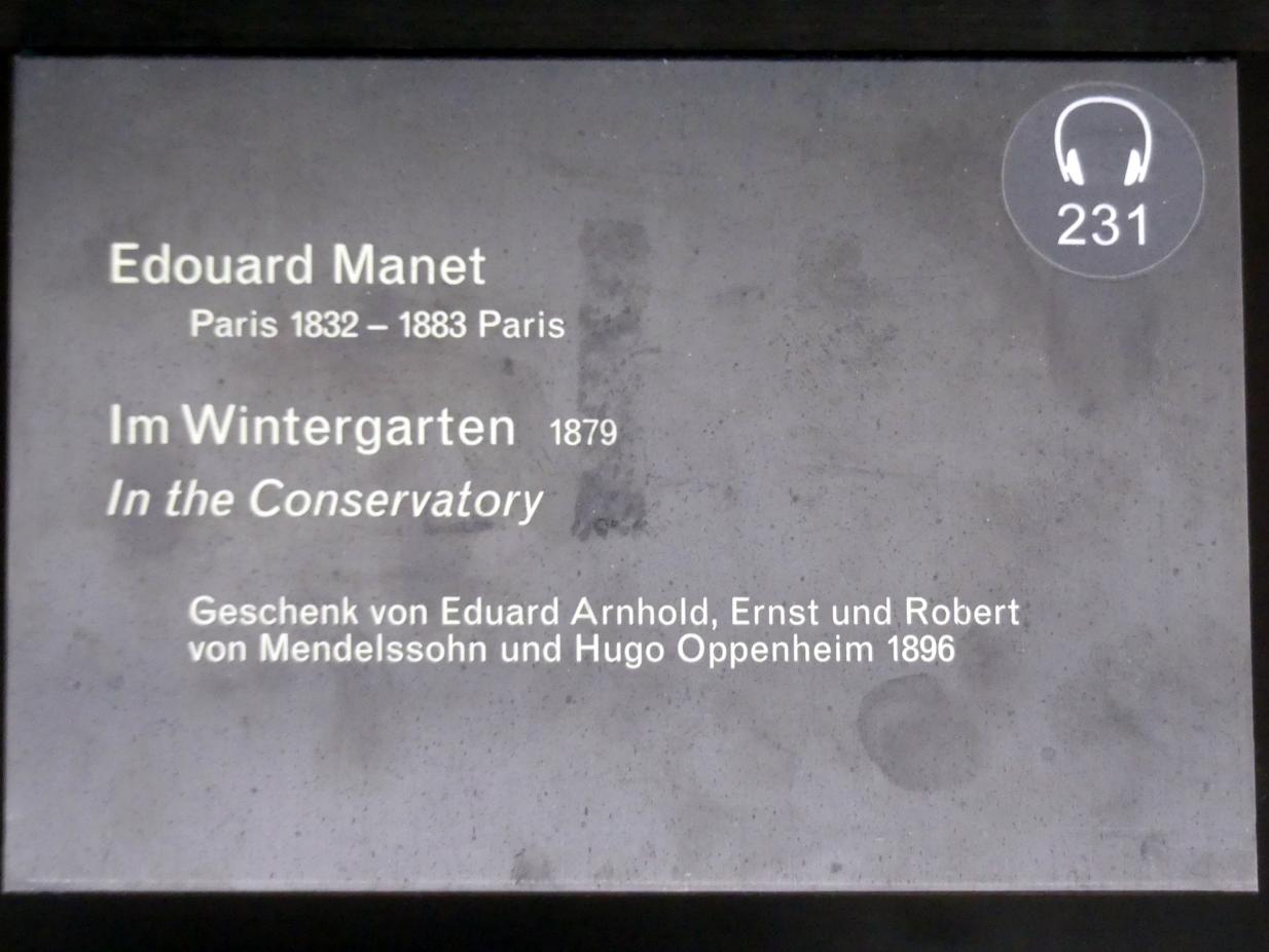 Édouard Manet (1855–1882), Im Wintergarten, Berlin, Alte Nationalgalerie, Saal 203, Französische Impressionisten, 1879, Bild 2/2