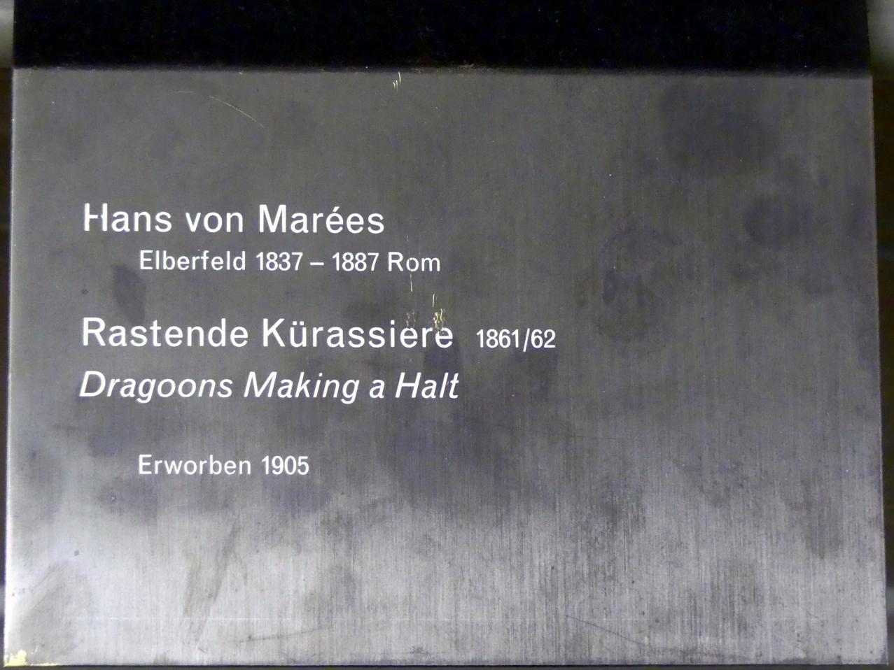 Hans von Marées (1861–1886), Rastende Kürassiere, Berlin, Alte Nationalgalerie, Saal 206, Deutschrömer, 1861–1862, Bild 2/2